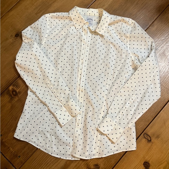 Brooks Brothers White and Blue Polka Dot Button Down Shirt - Picture 1 of 7